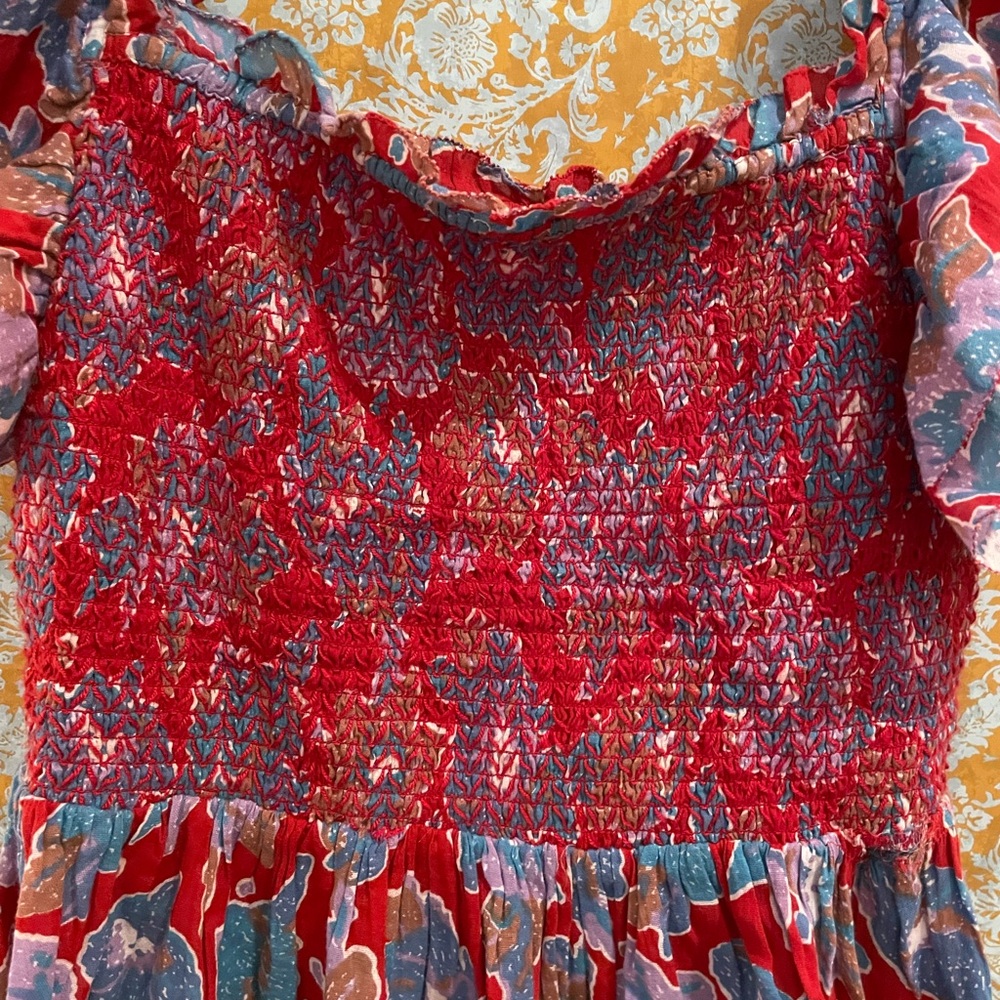 Anthropologie Love the Label Smocked Ruffle Cropped Top - Picture 3 of 7
